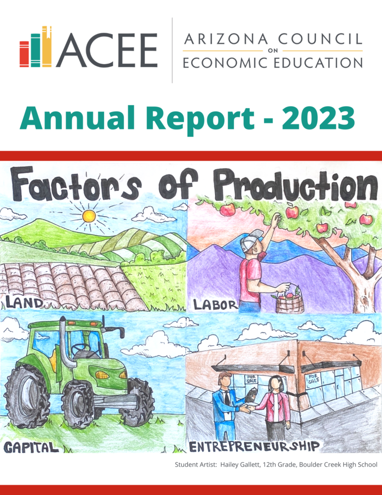 Annual Report 2023 Cover with a graphic of Factors of Production